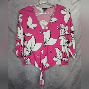 Tribal Blsize XL Butterfly Print With Knotted Waist And Short Bodice Hot Pink